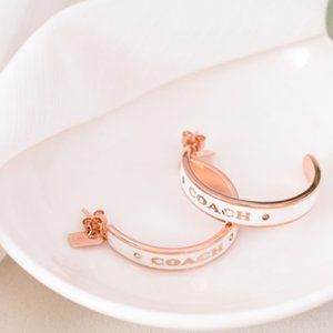 COACH PLAQUE HOOP EARRINGS F76468 ROSE GOLD